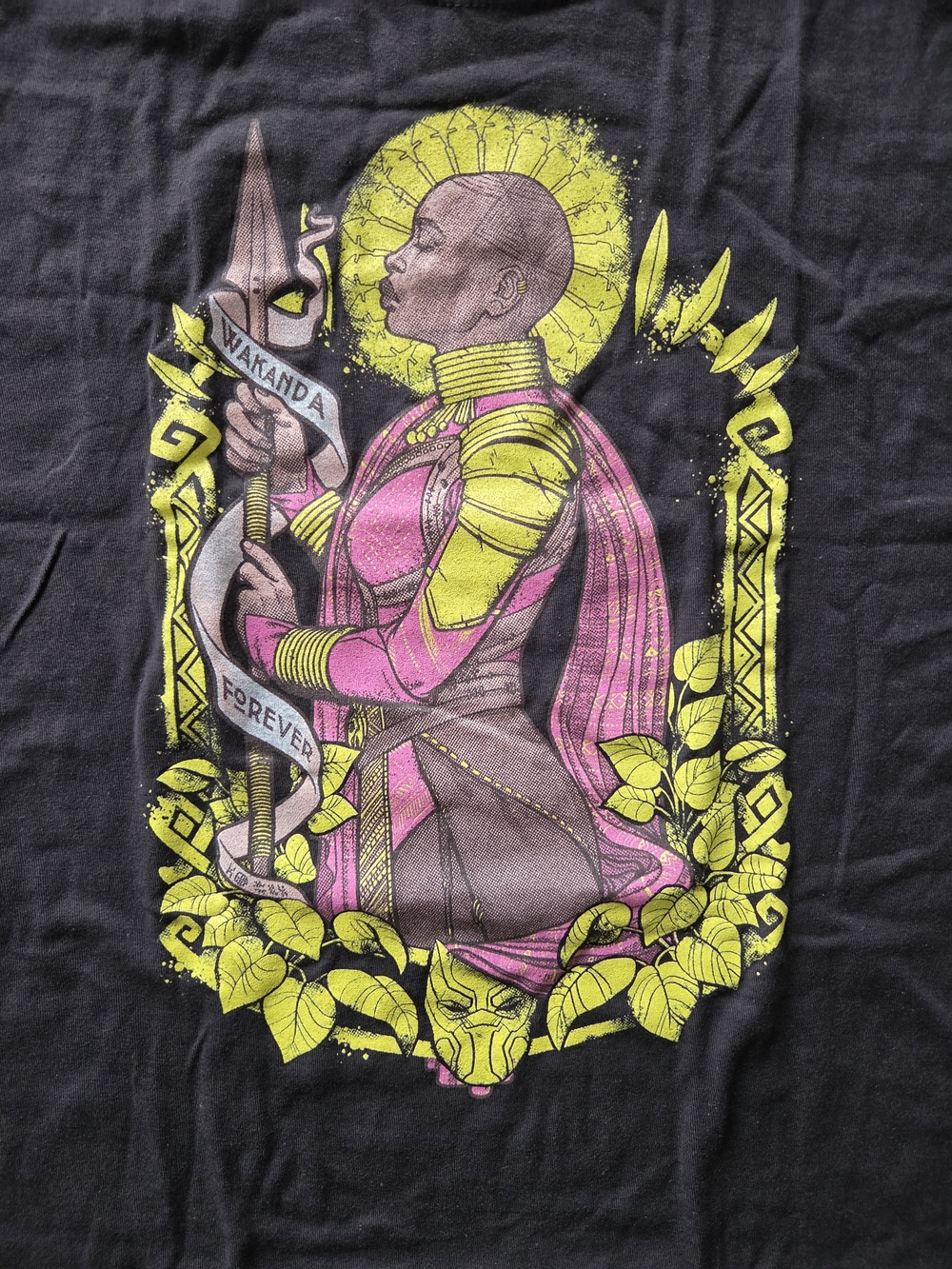 Wakanda Forever Graphic Tee - Pink & Neon Yellow Design